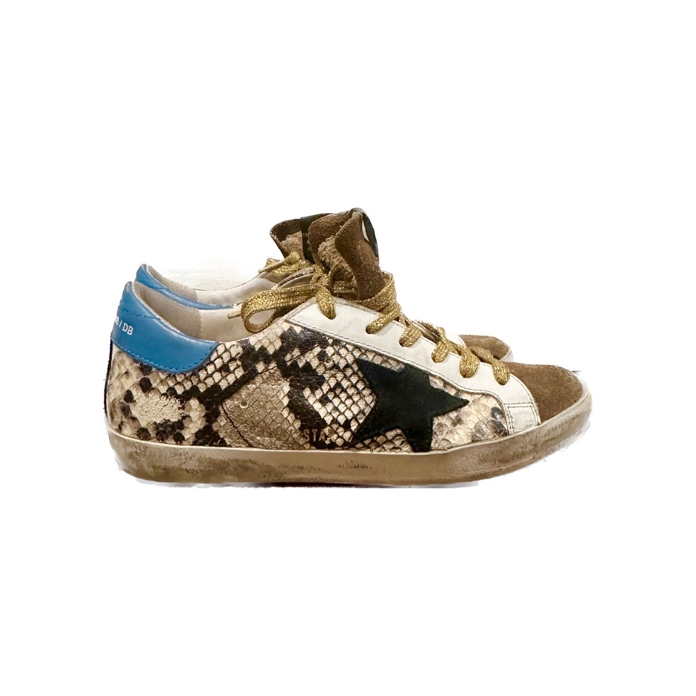 Golden Goose Superstar Sneaker, Brown/Snake/Gold/Blue